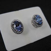 Sterling Silver Tanzanite Stud Earrings Estate Jewelry