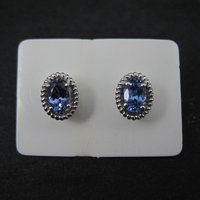 Sterling Silver Tanzanite Stud Earrings Estate Jewelry