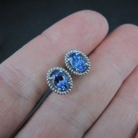 Sterling Silver Tanzanite Stud Earrings Estate Jewelry