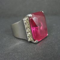 Large Synthetic Ruby Ring Sterling Silver Size 8.5