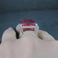Large Synthetic Ruby Ring Sterling Silver Size 8.5