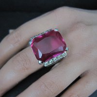Large Synthetic Ruby Ring Sterling Silver Size 8.5