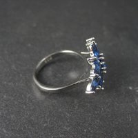 Estate Sterling Silver Sapphire Blue Cz Ring Size 7.5 Unique Cocktail