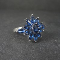 Estate Sterling Silver Sapphire Blue Cz Ring Size 7.5 Unique Cocktail