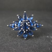 Estate Sterling Silver Sapphire Blue Cz Ring Size 7.5 Unique Cocktail