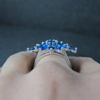 Estate Sterling Silver Sapphire Blue Cz Ring Size 7.5 Unique Cocktail