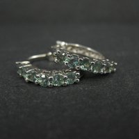 Sterling Silver Color Change Blue Green Sapphire Latch Hoop Earrings