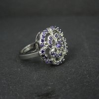 Purple Cubic Zirconia Flower Ring Size 6 Sterling Silver