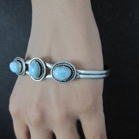 Sterling Silver Larimar Cuff Bracelet 8.25" Large Wrist