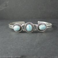 Sterling Silver Larimar Cuff Bracelet 8.25" Large Wrist