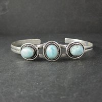Sterling Silver Larimar Cuff Bracelet 8.25" Large Wrist