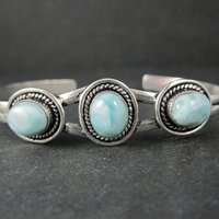 Sterling Silver Larimar Cuff Bracelet 8.25" Large Wrist