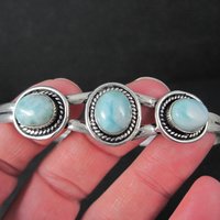 Sterling Silver Larimar Cuff Bracelet 8.25" Large Wrist