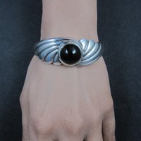 Vintage Sterling Silver Onyx Cuff Bracelet 6.25 Inches