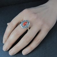 Vintage Navajo Coral Ring Sterling Silver Size 10