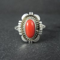 Vintage Navajo Coral Ring Sterling Silver Size 10