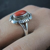 Vintage Navajo Coral Ring Sterling Silver Size 10