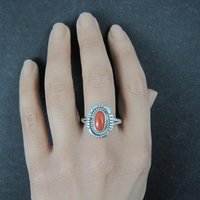 Vintage Navajo Coral Ring Sterling Silver Size 10