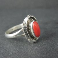 Vintage Navajo Coral Ring Sterling Silver Size 10