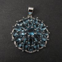 Estate Sterling Silver Blue Cubic Zirconia Stone Pendant