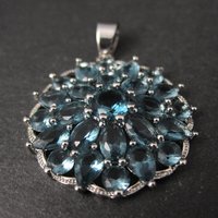 Estate Sterling Silver Blue Cubic Zirconia Stone Pendant