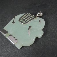 Huge Sterling Silver Jade Elephant Pendant