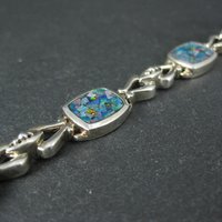 Sterling Silver Mosaic Opal Inlay Bracelet 7.25 Inches
