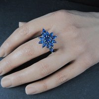 Estate Sterling Silver Sapphire Blue Cz Ring Size 7.5 Unique Cocktail