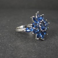 Estate Sterling Silver Sapphire Blue Cz Ring Size 7.5 Unique Cocktail