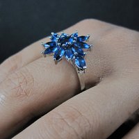 Estate Sterling Silver Sapphire Blue Cz Ring Size 7.5 Unique Cocktail