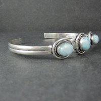 Sterling Silver Larimar Cuff Bracelet 8.25" Large Wrist