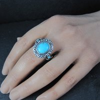 Estate Sterling Turquoise Ring Ornate Size 8 NK