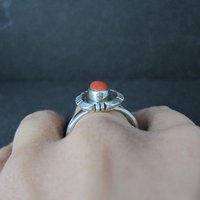 Vintage Navajo Coral Ring Sterling Silver Size 10