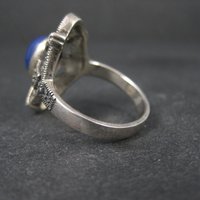 Sterling Silver Lapis Lazuli Marcasite Ring Size 8