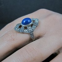 Sterling Silver Lapis Lazuli Marcasite Ring Size 8