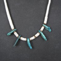 Southwestern Shell and Turquoise Necklace 19.5" Vintage Estate Jewelry