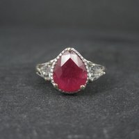 Ruby and White Topaz Ring Sterling Silver Size 5 Estate Jewelry
