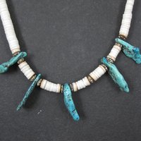 Southwestern Shell and Turquoise Necklace 19.5" Vintage Estate Jewelry