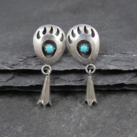 Sterling Turquoise Bear Paw Earrings Vintage Southwestern