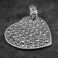 Vintage Sterling Marcasite Heart Pendant