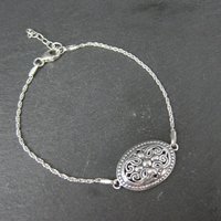 Estate Sterling Silver Filigree Medallion Bracelet