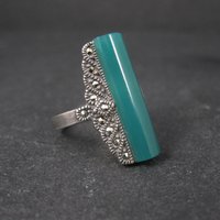 Vintage Sterling Silver Chrysoprase and Marcasite Ring Size 6