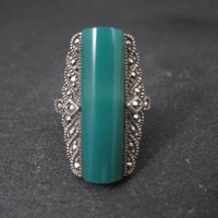 Vintage Sterling Silver Chrysoprase and Marcasite Ring Size 6