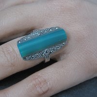 Vintage Sterling Silver Chrysoprase and Marcasite Ring Size 6