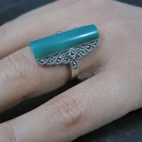 Vintage Sterling Silver Chrysoprase and Marcasite Ring Size 6