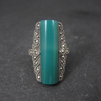Vintage Sterling Silver Chrysoprase and Marcasite Ring Size 6