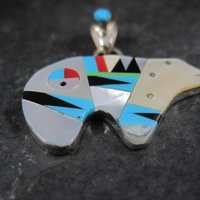 Southwestern Sterling Inlaid Bear Pendant