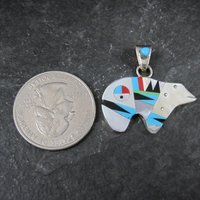 Southwestern Sterling Inlaid Bear Pendant