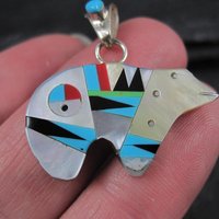 Southwestern Sterling Inlaid Bear Pendant