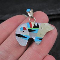 Southwestern Sterling Inlaid Bear Pendant